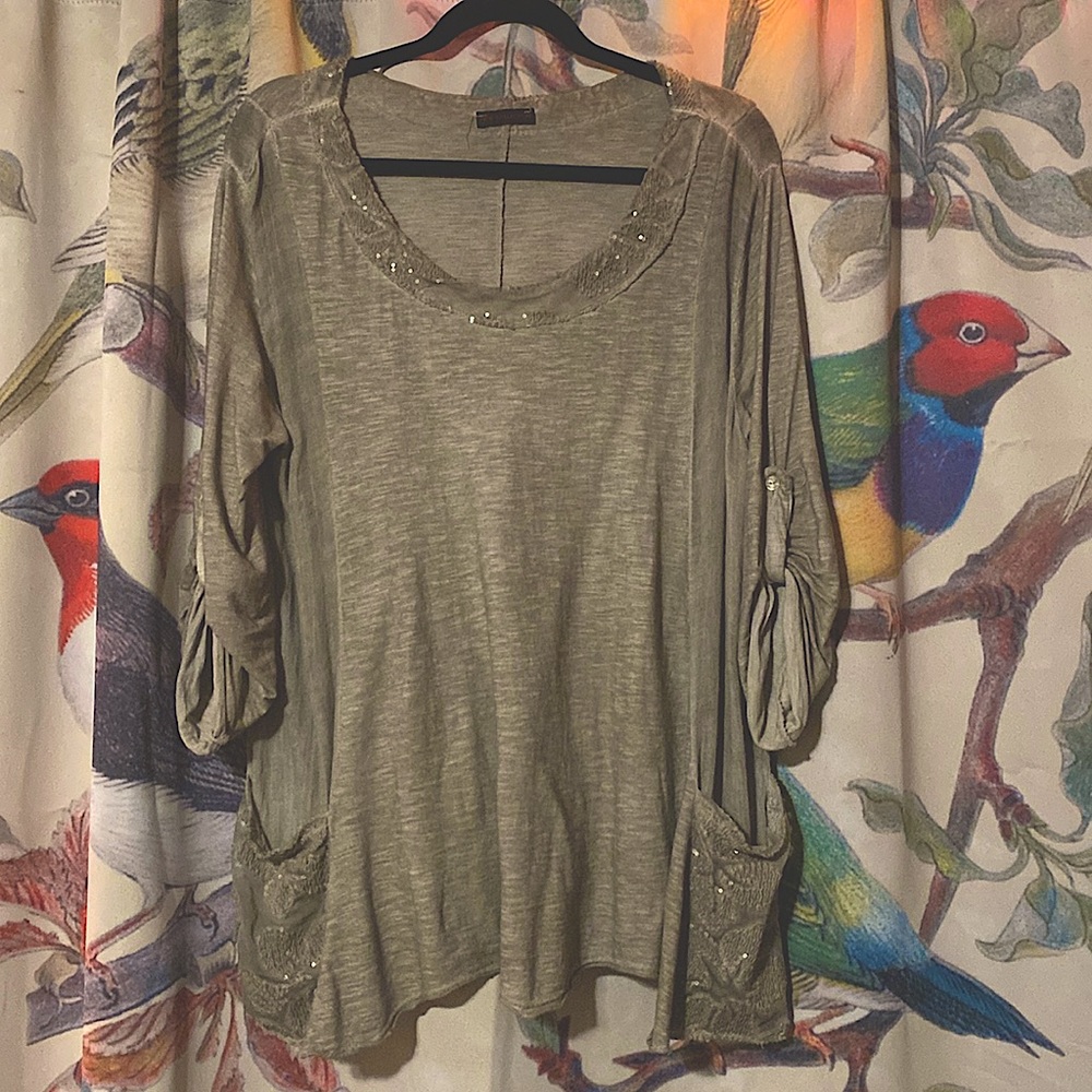 Women’s Grey Blouse with Sequin Accents, L/XL